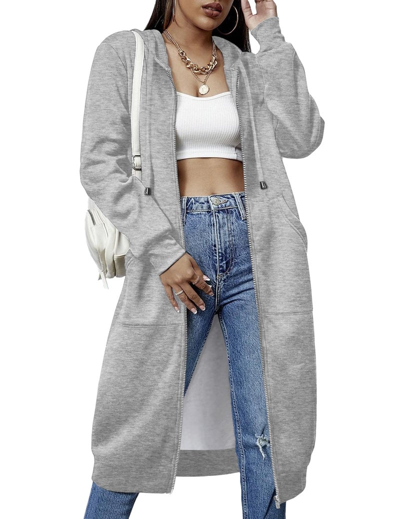 ELESOL Women's Oversized Sweatshirt Zip Up Thick Long Hoodie Sweater Dress Jackets Gray X-Large - Image 1